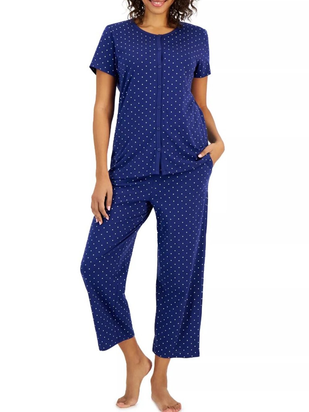 #2452 Charter Club Women's 2-Piece Cotton Printed Cropped Pajama set
